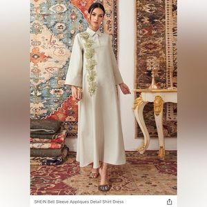 Bell Sleeve Appliqué Detail Shirt Dress